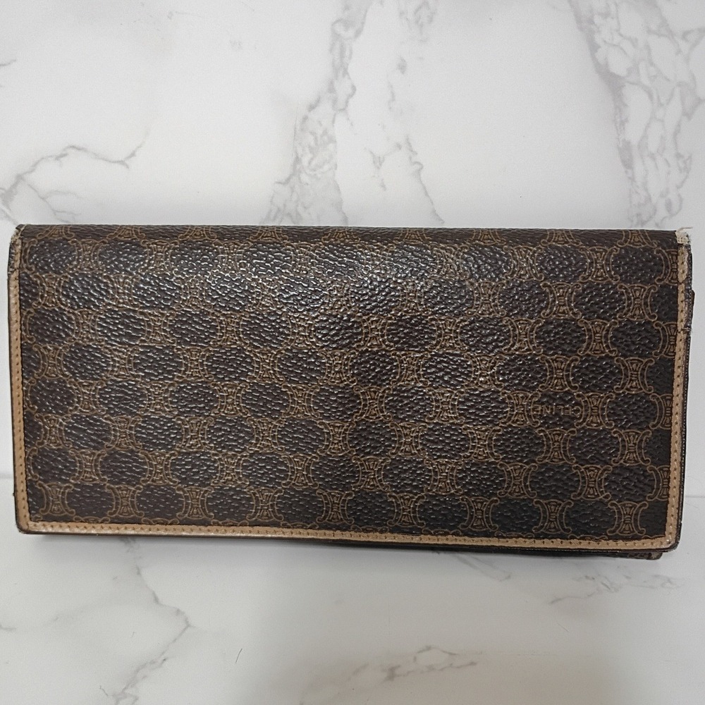 CELINE Vintage Brown Monogram Macadam Long Bifold Wallet‎